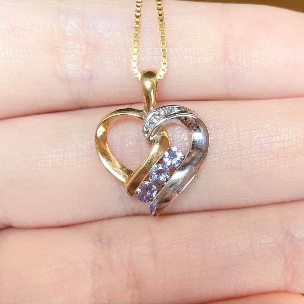 10k Tanzanite Diamond cluster heart solid yellow white gold purple blue … - Picture 2 of 9